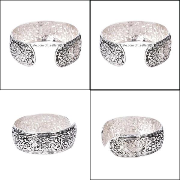 

bangle bangle 1pc vintage cuff bracelets sier plated lucky flower bangles antique ethnic statement tibetan jewelry for womengle drop dhsu0, Black
