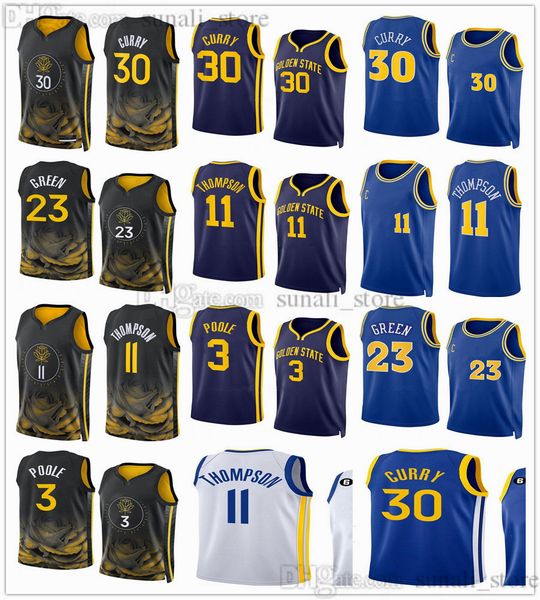 

statement 2022-23 city basketball 30 classic stephen curry jerseys 3 poole klay 11 thompson draymond green 23 black royal blue edition men w, Black;red