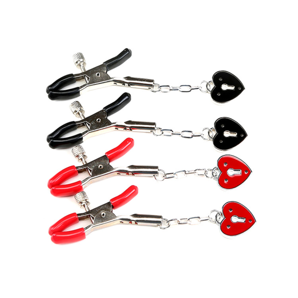 

costumes heart shaped nipple clamps with chain adjustable small bell chest clip breast flirting toys for couples fetish produ, Black