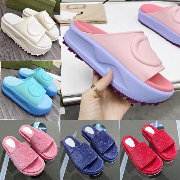 

2022 womens slipper fashion embroidered canvas designer slides slip on slippers girls 60mm canvas covered platform sandals and dust bags big, Black