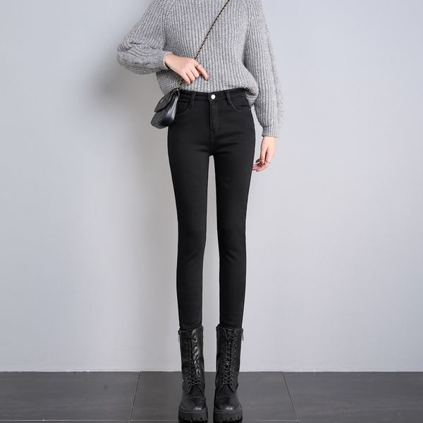 

warm lamb fleece jeans women pants 2022 winter y2k denim skinny stretch jeans high waist street fashion casual female leggings, Blue