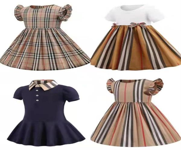 

baby girls dress kids lapel college short sleeve pleated shirt skirt children casual clothing kids clothes8453684, Red;yellow