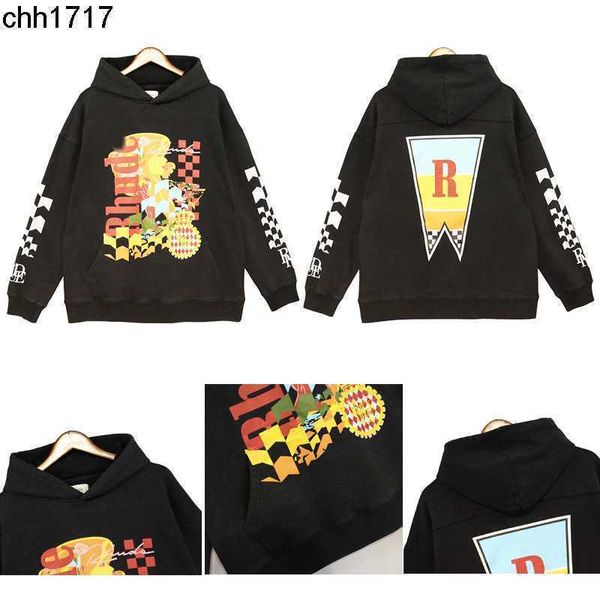 

sweatwear rhudes washed distressed loose men's and women's oversize american hoodie sweatwear, Black