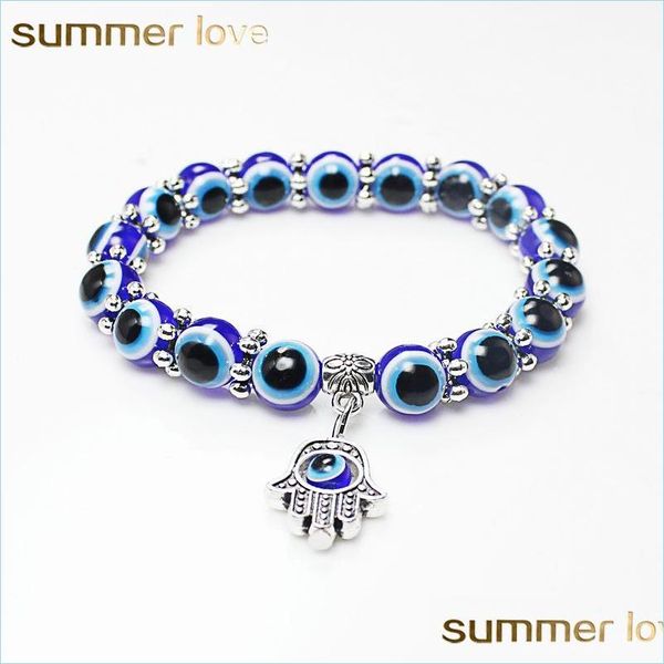 

beaded fashion turkey evil blue eyes beaded bracelets strands men women religious hamsa hand charms bracelet bangles wholesale jewel dh3mq, Black