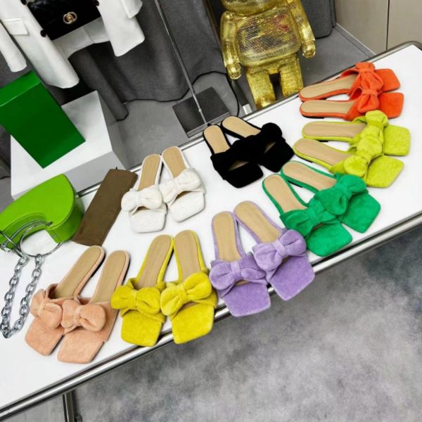 

new fashion women's slippers luxury designer sandals flat bottom bow knot beach shoes outdoor anti-skid rubber towel cloth high heel he, Black