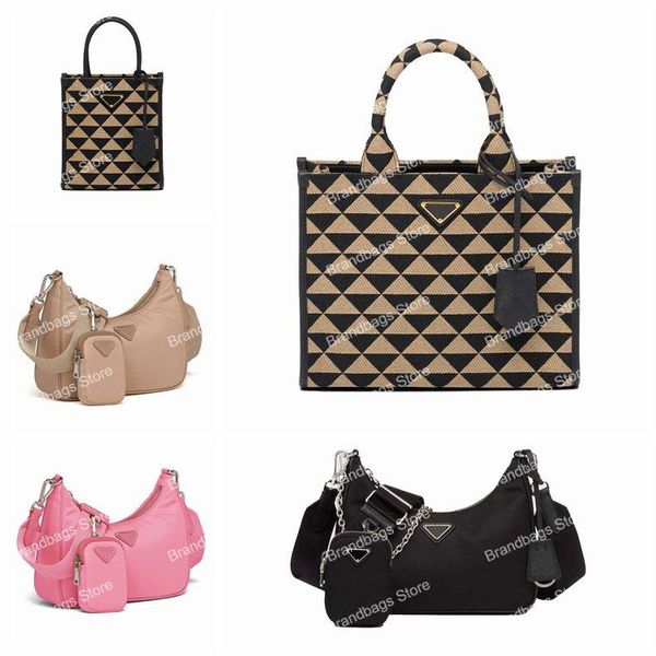 

prad bag women shoulder bag crossbody bags designer fashion 3 in 1 set multi color ladies triangle jacquard fabric contrast embroidered leat