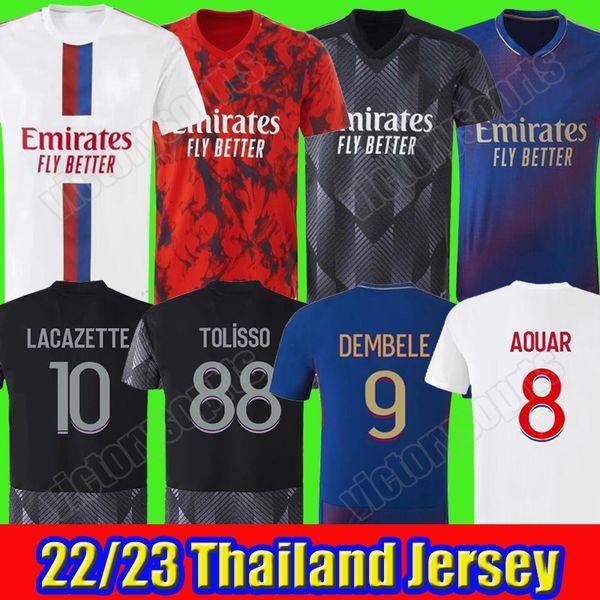 

22 23 maillot de foot soccer jerseys tete ol 4th blue aouar tagliafico football shirts 2022 2023 traore men kids kit equipment lyon, Black;yellow