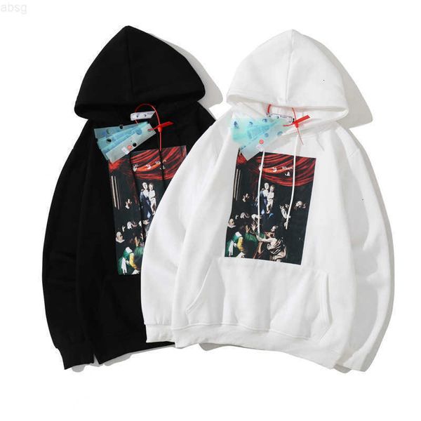 

hoodies men's fleece 21ss autumn winter off virgin oil painting print hooded plush couple sweater xryy, Black;brown