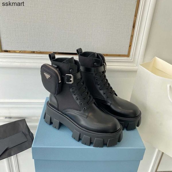 

designer p triangle logo rois boots autumn and winter 2022 new genuine leather high rise short boots british rois boots, Black