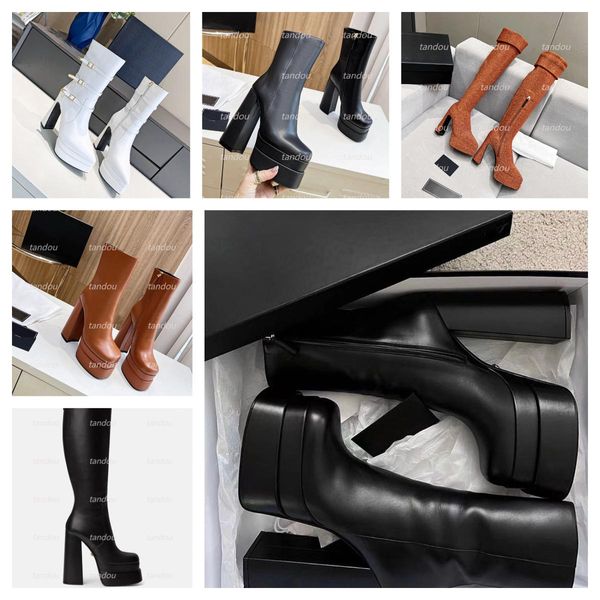 

aevitas platform boots leather platform knee-high boot designer women medusas pump heels fashion booties size 35-41, Black