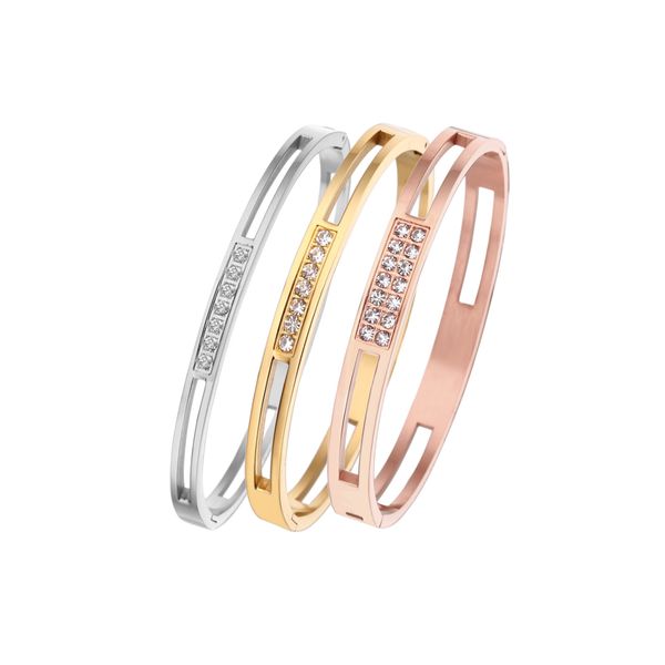 

luxury design zircon bangle bracelet stainless steel jewelry for women, Black