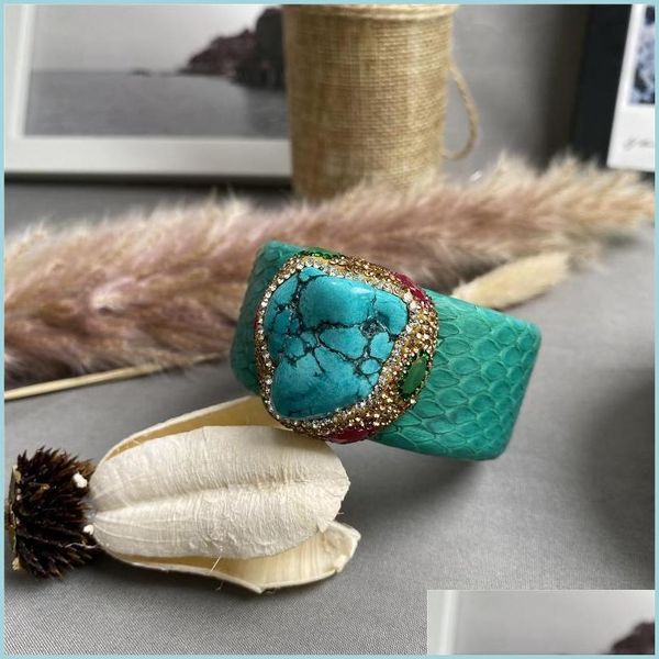 

bangle bangle european and american style unshaped turquoise red green treasure edging ladies bracelet personality fashion jewelryba dh3oa, Black
