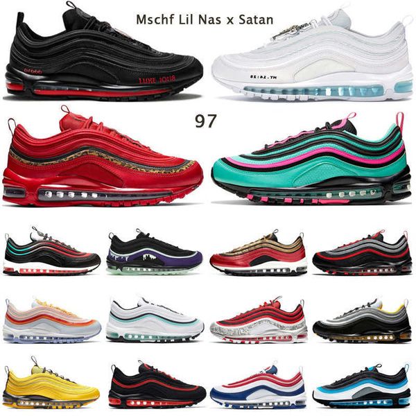 

running shoes mens trainer outdoor sneakers triple black white aurora green reflective bred men women mschf lil nas x satan