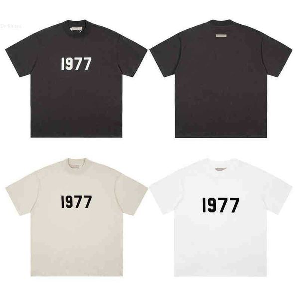 

2022ss designer luxury clothes correct version of fear god multi thread 1977 digital flocking t-shirt high street ins short sleeve, White