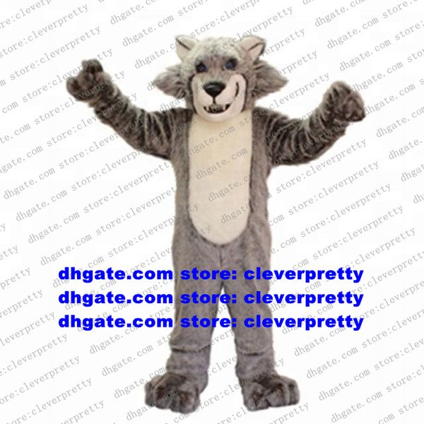 

long fur timber grey wolf mascot costume cartoon character outfit suit amusement park professional stage magic zx2726, Red;yellow