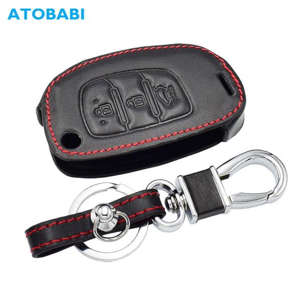 

car key leather car key case for hyundai new version ix35 mistra folding remote fob shell cover keychain protector bag auto accessories t221