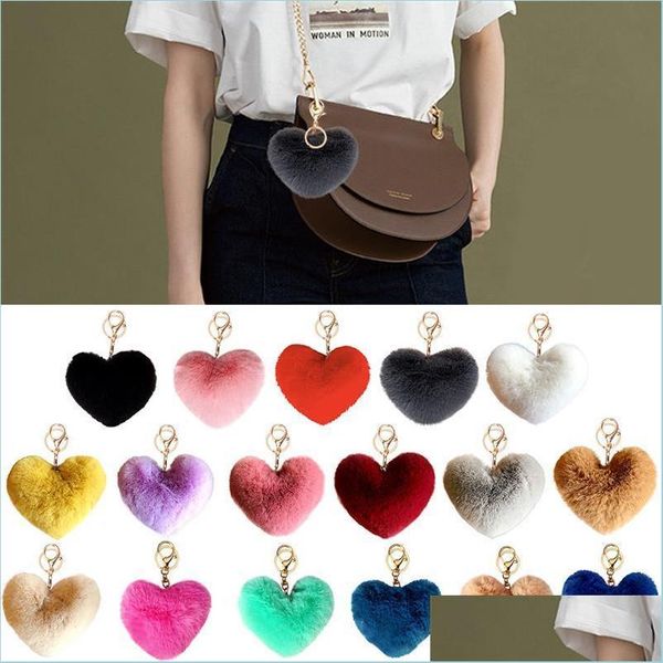 

key rings cute keychain llaveros mujer fake rabbit fur heart pompom key rings women girl bag cars simple fluffy keyring jewelry gift dhxl8, Slivery;golden
