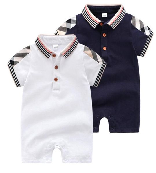

baby romper infant boys plaid lapel short sleeve jumpsuits newborn kids diaper summer new baby boy cotton climb clothes1514704, Blue
