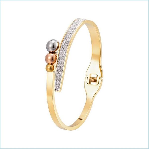 

bangle bangle fashion three colors smooth stainless steel ball half crystal bracelet for woman love wedding gift jewelry wholesaleba dhgzy, Black