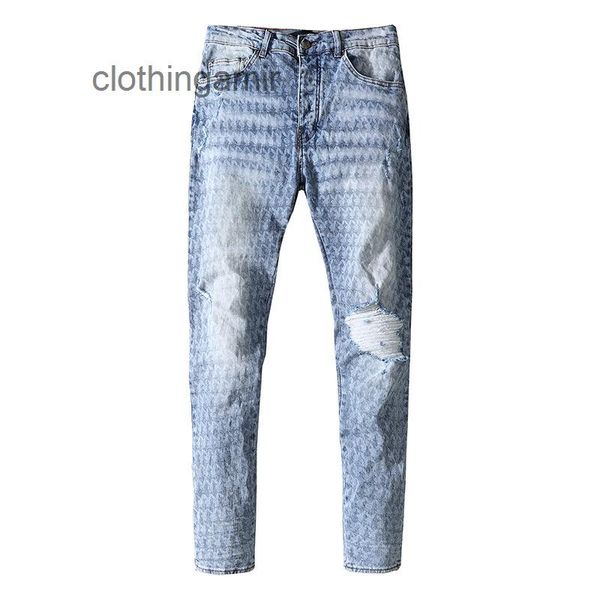 

hole 2023 foot amirs blue designer fit jeans patch jean small y slim rabbit print micro elastic men's wear two