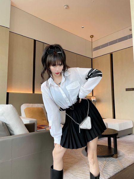 

skirts designer women's short skirt street style pleated dress belt pocket shirt recycled polyester fabric wl2f, Black