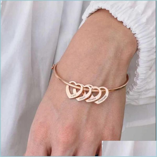 

bangle bangle polishedplus customized bracelet heart shape pendants stainless steel letter personalized for women mom birthday giftb dhb4v, Black