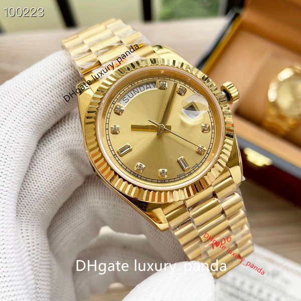 

ew ceramic men's watches week calendar automatic mechanical watch 41mm 3255 movement luminous sapphire 904l luxury gold silver bracelet, Slivery;brown