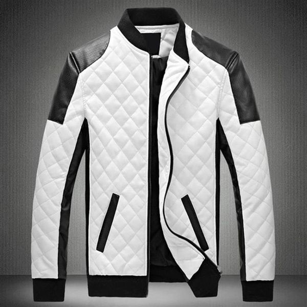 

2019 winter men's collar lingge pu leather jacket black and white color matching large size motorcycle leather sh190924359h, Black;brown