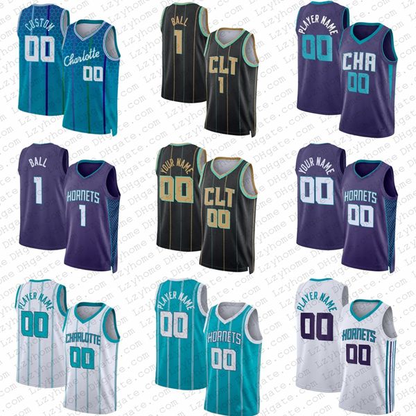 

2 lamelo ball mark williams custom basketball jerseys terry rozier miles bridges charlottes hornet gordon hayward kelly oubre jr james boukn, Black;red