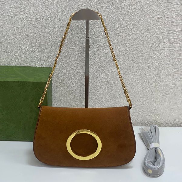 

7a quality designer luxury blondie shoulder bag genuine suede matte leather crossbody strap trim linen lining round interlocking bags chain