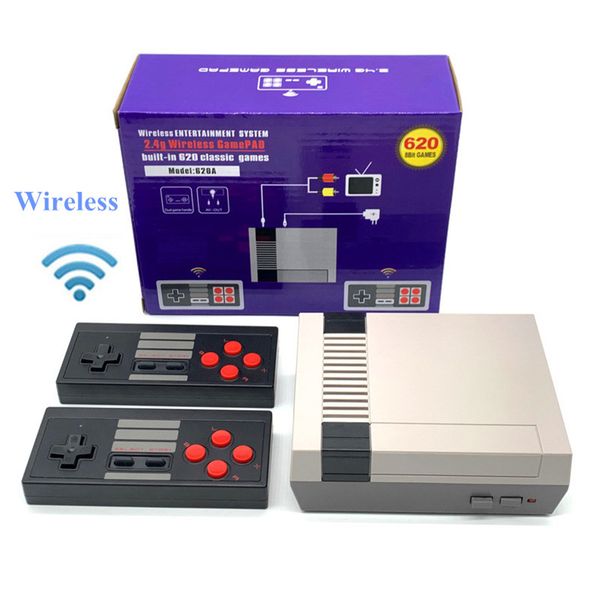 

wireless video game console mini tv output handheld av 8bit retro game player built-in 620 nes games with double 2.4g gamepad children eu/au