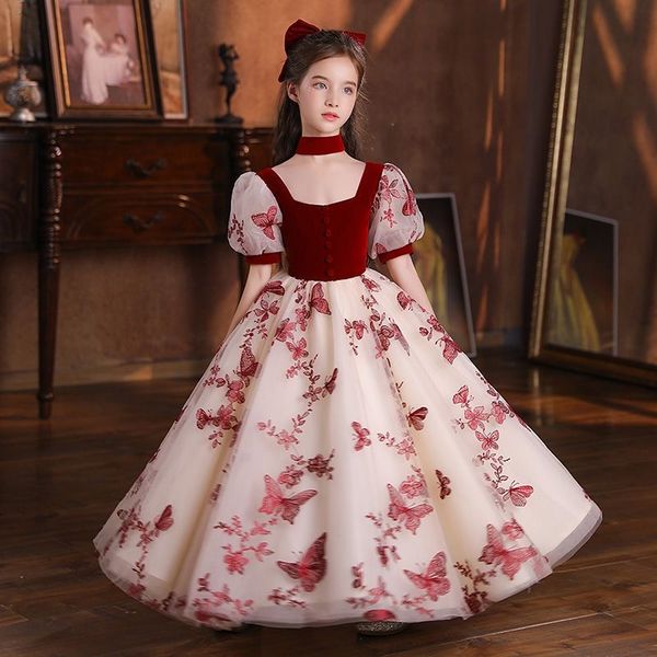 

burgundy flower girl dresses 2022 first holy communion dresses for girls ball gown wedding party dress kids evening prom gowns, White;blue