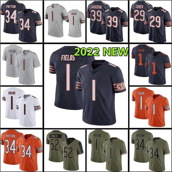 

chase claypool justin fields walter payton custom football jersey jaquan brisker david montgomery darnell mooney eddie jackson brian urlache, Black;red