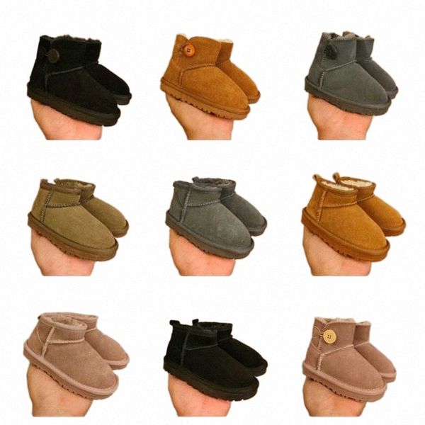 

kids boy girl button snow boot fur furry winter warm shoes children mini bailey ankle boots plush fleece aus short shoes soft comfortable ke, Black