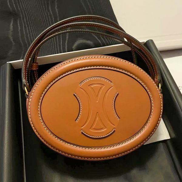

the new triomphes round bags luxury women's mens designer purses oval wallet smooth calfskin genuine leather satchel pochette handbag c