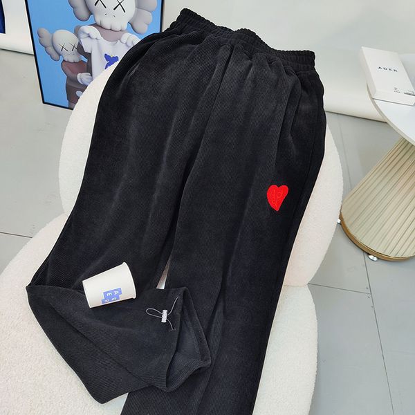 

straight trousers corduroy embroidery women's 1 casual pants, Black
