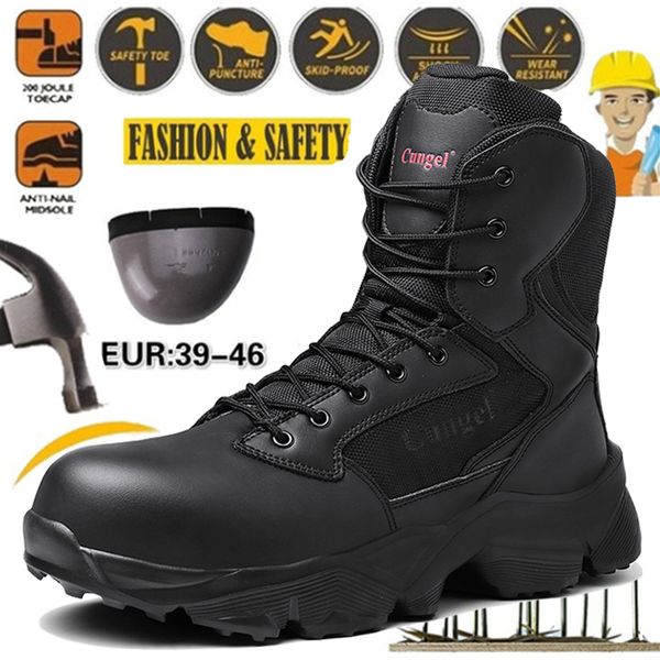 

work shoes men steel toe safety shoes for man black boots red boot, Black;brown