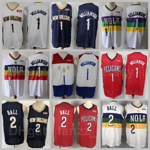 

men zion 1 williamson basketball jersey lonzo ball 2 for sport fans breathable pure cotton all stitched team navy blue white red'', Black;red