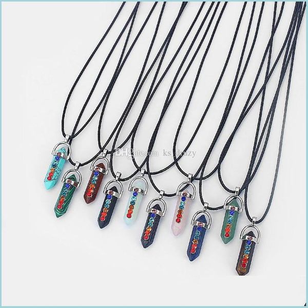 

pendant necklaces nature stone hexagonal prism 7 chakra beads pendant necklace tiger eyes/gold sand/obsidian becklace gift for women dharb, Silver