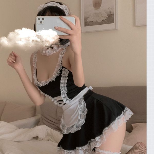 

costumes anime cosplay costumes women lace babydoll lingerie sets erotic sleepwear panties maid uniform underwear cos, Black