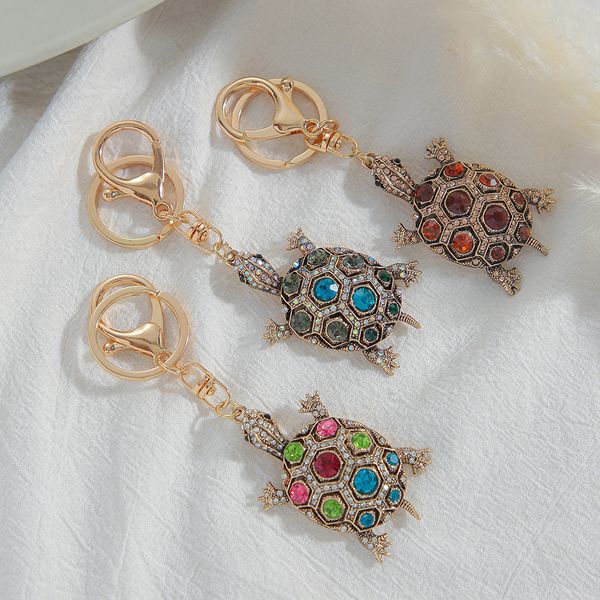 

colorful diamond-encrusted cute cartoon tortoise keychain creative animal jewelry bag car keychains pendant accessories gift, Silver