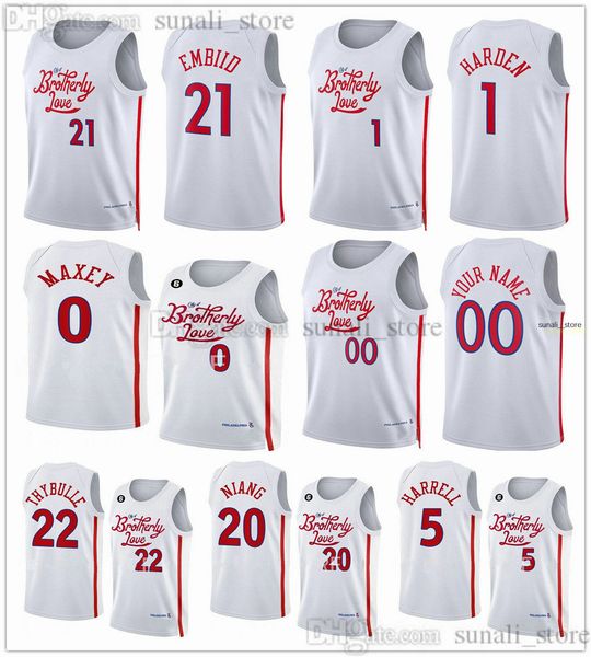 

2022-23 city brotherly love basketball joel 21 embiid jerseys james 1 harden tobias 12 harris tyrese 0 maxey matisse 22 thybulle 8 melton 20, Black;red
