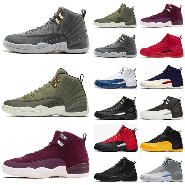 

basketball shoes 's sneakers sports trainers indigo university gold flu game black cherry bordeaux white 2022 men 12 12s men cny taxi o, Black;white
