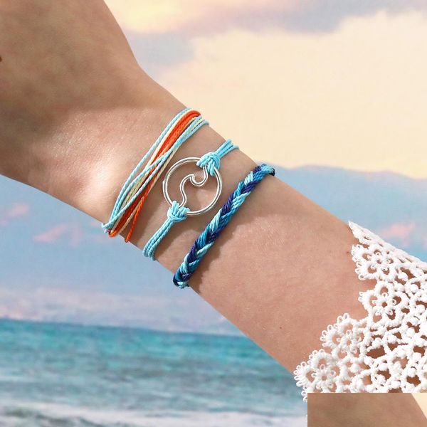 

charm bracelets 3pcs/set wax rope handmade woven bracelets for women men fashion mtilayer braided friendship wave charms string jewe dh8f9, Golden;silver