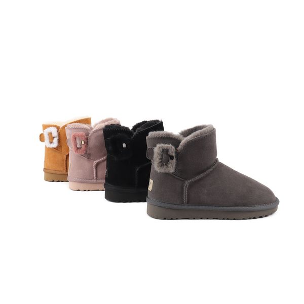 

2023 new brand designer uggitys snow boots ugglie low cylinder button decorate woolen boots fashion wggs winter warm shoes for women and men, Black