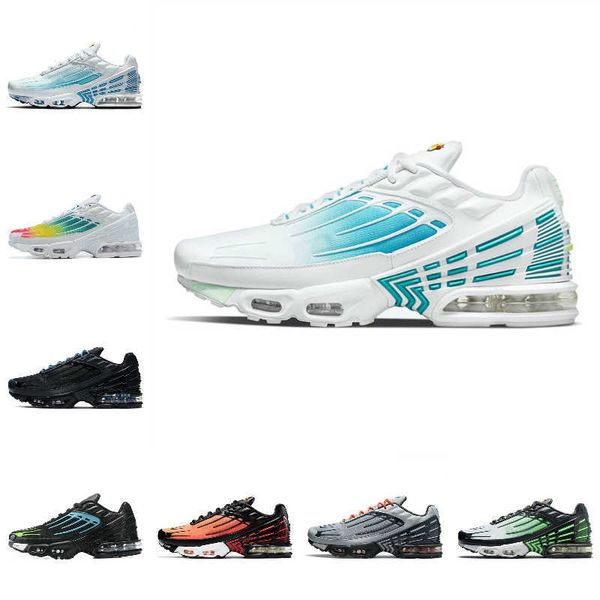 

tn plus 3 tuned iii men sports shoes laser blue white aquamarine obsidian hyper violet deep parachute ghost green triple black a1an h0va, Black;white