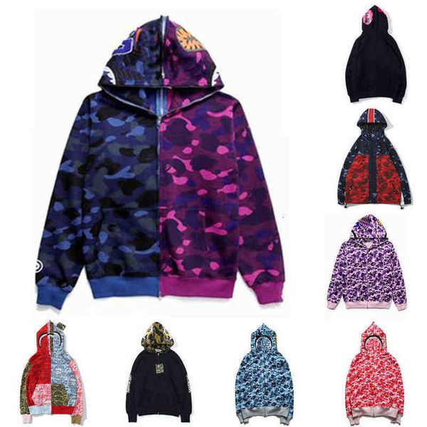

shark hoodies luxury fashion men zip-front shark hoodie camouflage print batching ape sweatshirt cardigan hoodies hip hop letters long sleev, Black;brown