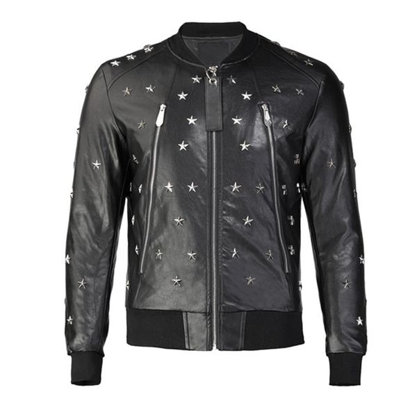 

skull faux leather jacket mens zipper slim fit short hip hop casual outside sport designer motorcycle coat black biker letters fas269i, Black;brown