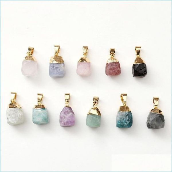 

charms gold plating edged crystal birthstone charm rose quartz healing druzy stones pendant diy jewelry making drop delivery finding dheis, Bronze;silver