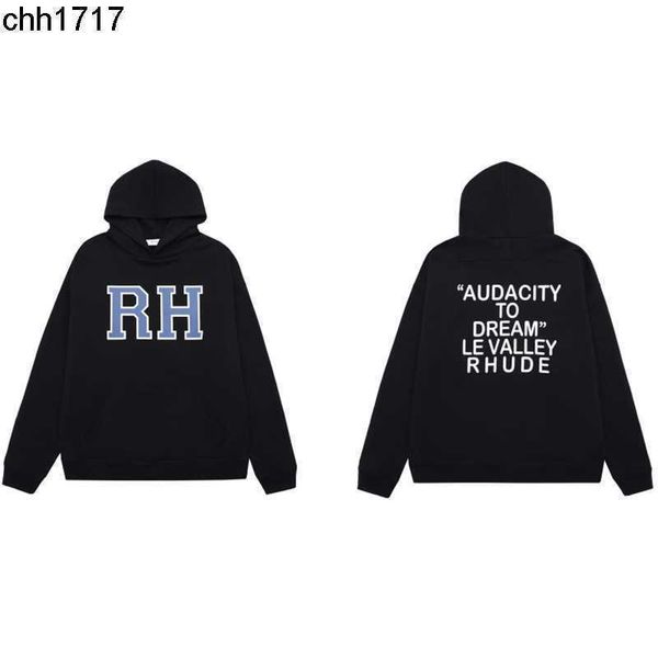 

rh printed letters rhudes new loose cotton oversize hoodie for men and women, Black